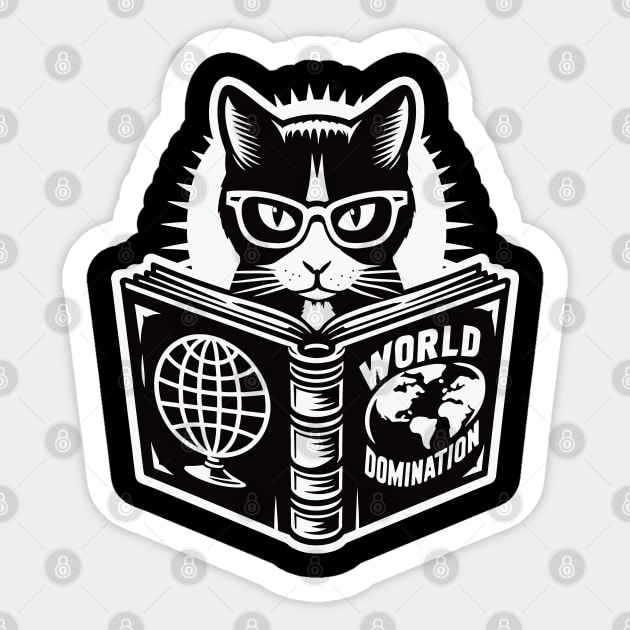 Clever Cat World Domination Plan Geeky Humor Sticker by Graphic Duster